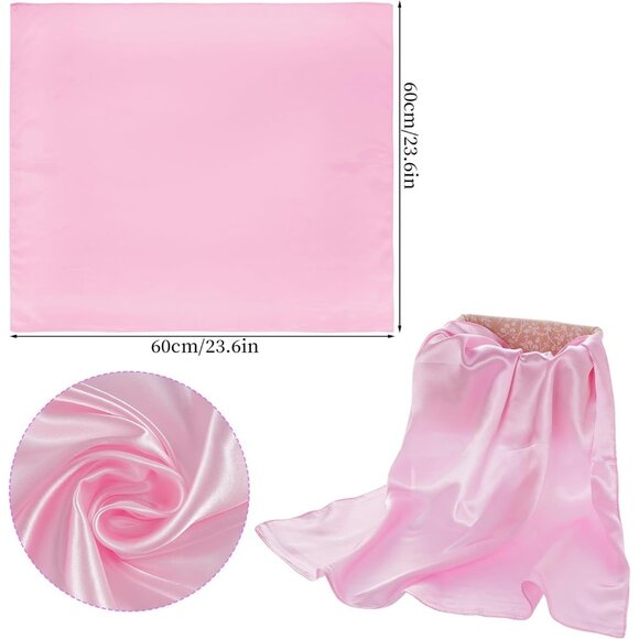 Women Pink Chiffon Square Ribbon Neck Scarf Satin Handkerchief For Halloween - Picture 2 of 7